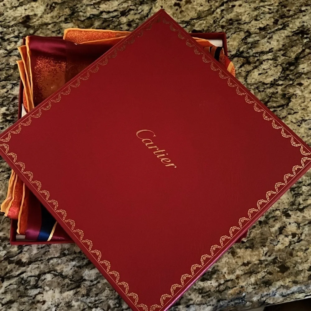 Cartier Paris Silk Scarf - Burgundy & Orange Double C Logo Print NIB